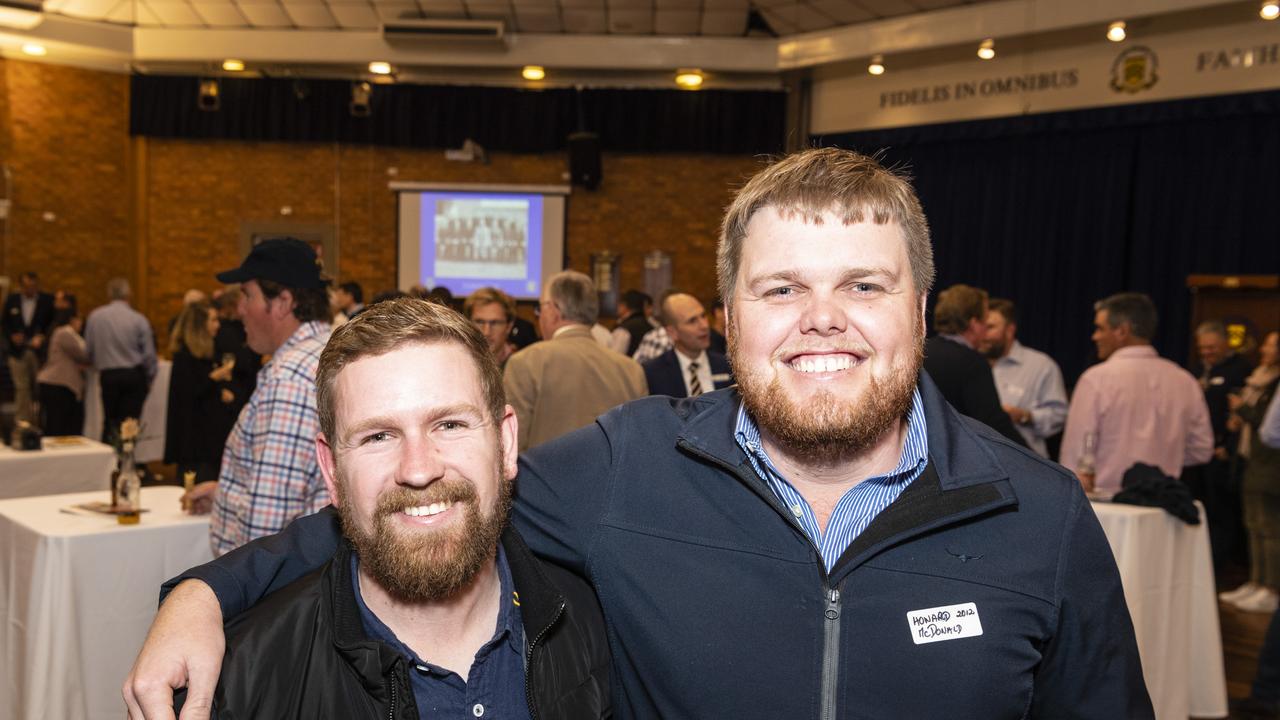 Bryce Rowlands (left) and Howard McDonald at the Toowoomba Grammar School Old Boys' Association Weekend 2022 welcoming function on the eve of the O'Callaghan Cup, Friday, August 5, 2022. Picture: Kevin Farmer