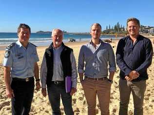 DOMESTIC VIOLENCE: Superintendent Darryl Johnson, Bob Birkhead, Liam Dooley and Greg Nash meet to discuss this year's White Ribbon Walk in Noosa. Picture: Contributed