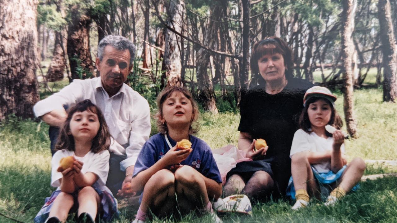 Photo of Lidia Nancovski (left) and Lana Klimovski (far right) aged six with their late grandparents and older sister. Picture: Supplied