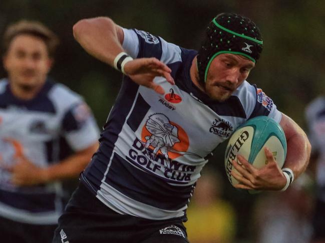 NT Rugby Union. Casuarina Fly Half Dwight Shepherd evades the Palmerston defence. Picture: GLENN CAMPBELL