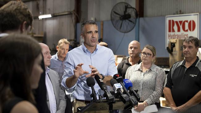 South Australian Premier Peter Malinauskas at Whyalla Hose and Fitting Services on Monday. Picture: Brett Hartwig