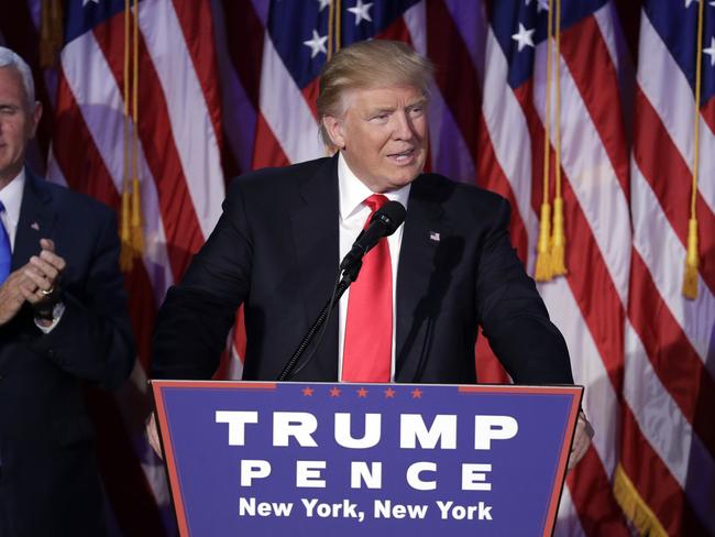 President-elect Donald Trump making his acceptance speech. Picture: John Locher/AP