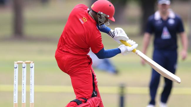 Tillakaratne Dilshan hitting our for Casey South Melbourne. Picture: Mike Dugdale