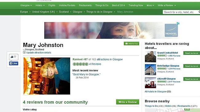 Mary Johnston’s listing on TripAdvisor.