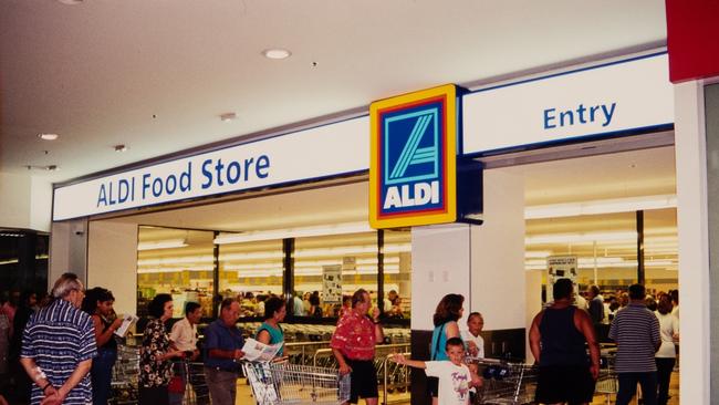 Shoppers flock to Aldi Marrickville grand opening in 2001. Picture: Aldi