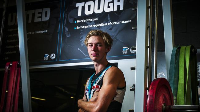 Gifted Port Adelaide key forward Todd Marshall is eyeing a round one spot. Picture: Mike Burton (AAP).