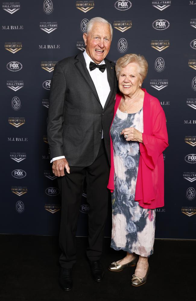 Ron and Robyn Coote on the black carpet of the 2024 NRL Hall of Fame and Immortal class induction ceremony. Picture: Jonathan Ng