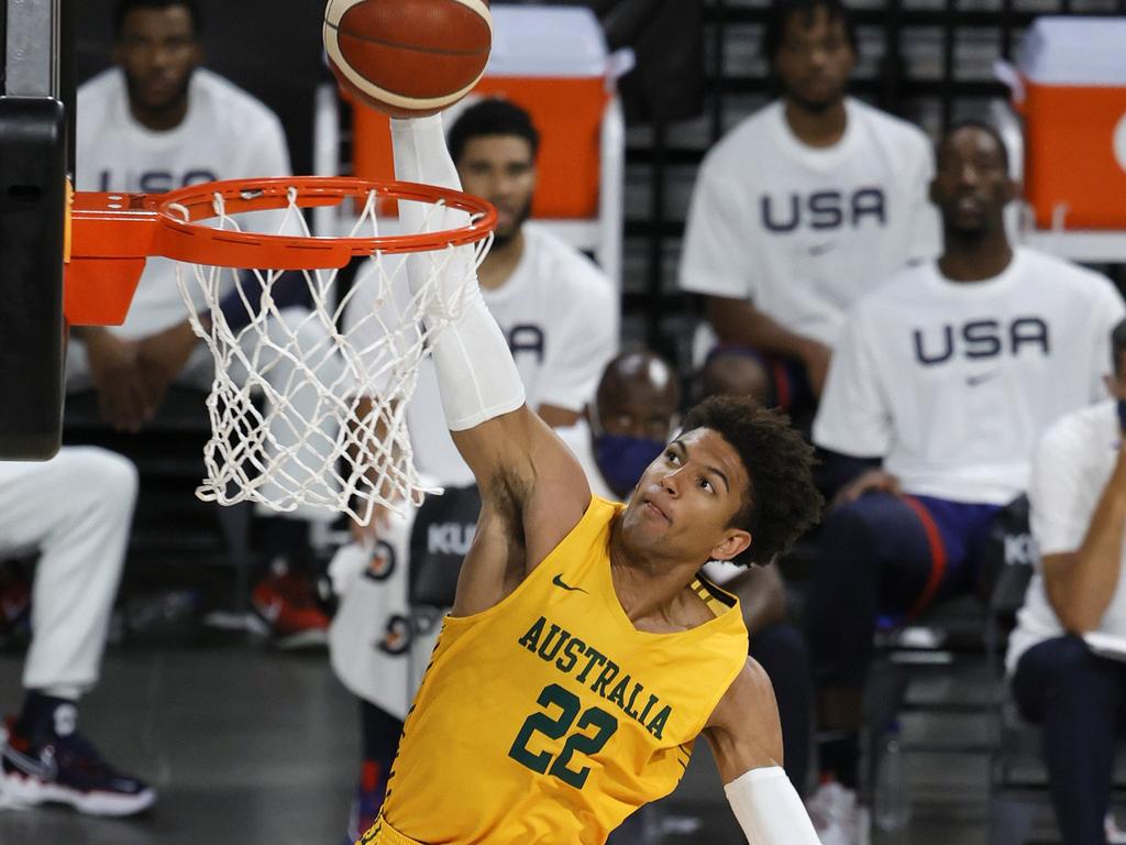 Matisse Thybulle showed the Boomers have some serious depth to their team. Photo: Ethan Miller/Getty Images/AFP