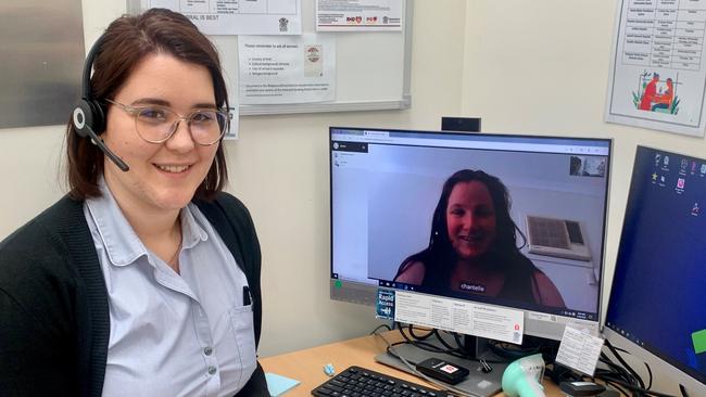 West Moreton Health midwife Madeleine Weaver conducts an antenatal appointment with expectant mother Chantelle Kearns via telehealth videoconferencing. Picture: File