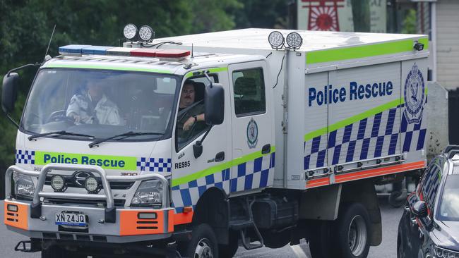 Emergency Services High Clearance Rescue vehicles deployed on the streets of Lismore as residents prepare ahead of the Cat 2 Cyclone Alfred's arrival this week. Picture: NewsWire / Glenn Campbell