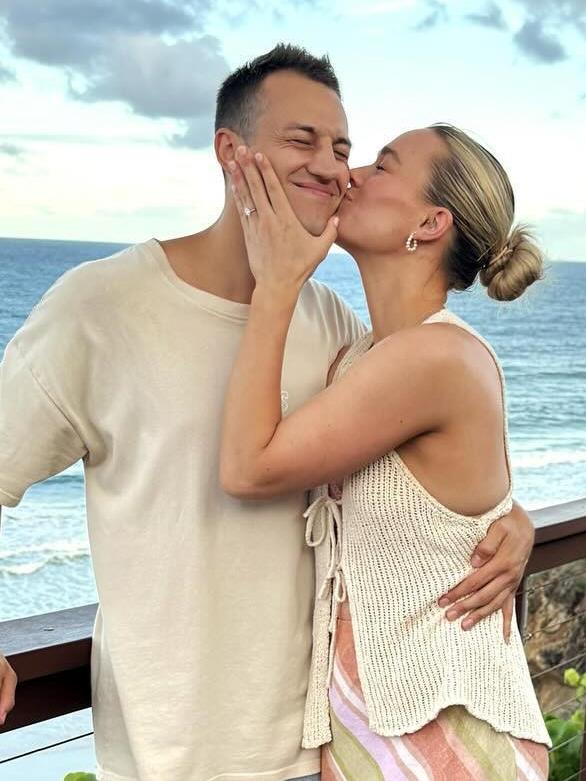 Ex Crow and now Brisbane Lion Tom Doedee became engaged to Emily Brugman in November. Picture: Instagram