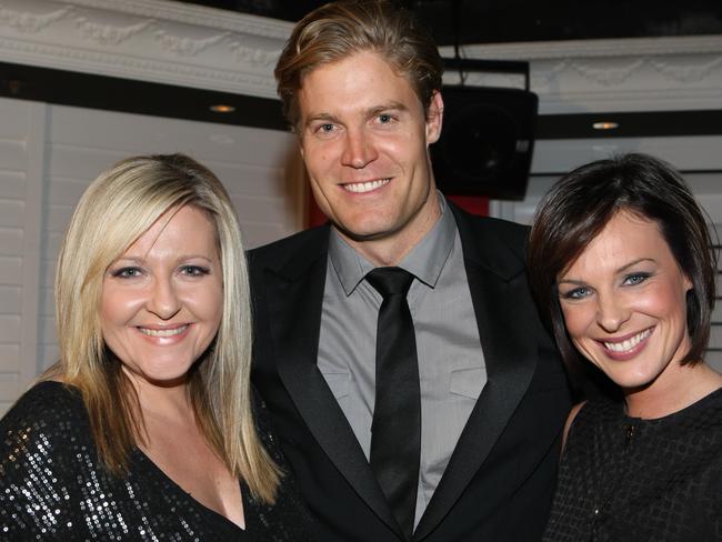 Channel Ten TV personalities Angela Bishop (L), Chris Brown and Natarsha Belling at the launch of season 2 of TV show 'Rush' at Kit &amp; Kaboodle in 2009.