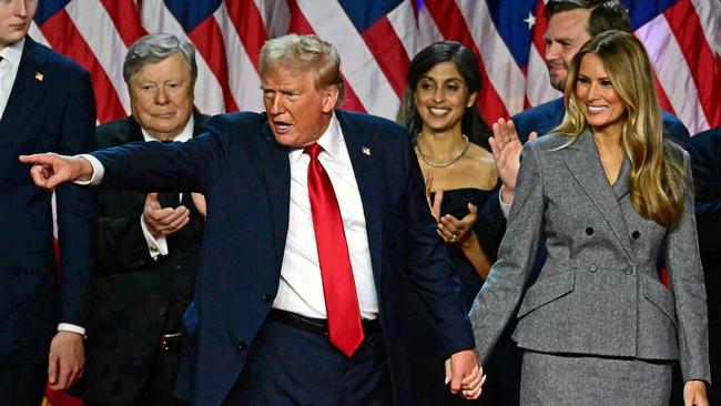 US president-elect Donald Trump gestures at supporters after speaking during an election night event in West Palm Beach. Picture: Jim Watson / AFP