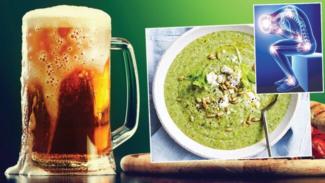 Cutting out alcohol is one of the ways you can reduce joint pain, experts say. Just convince yourself that broccoli soup tastes exactly like beer. Pictures: Thinkstock