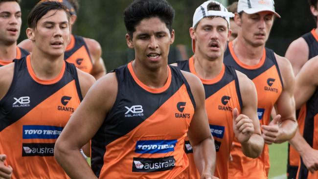 Nick Shipley takes part in GWS pre-season training.