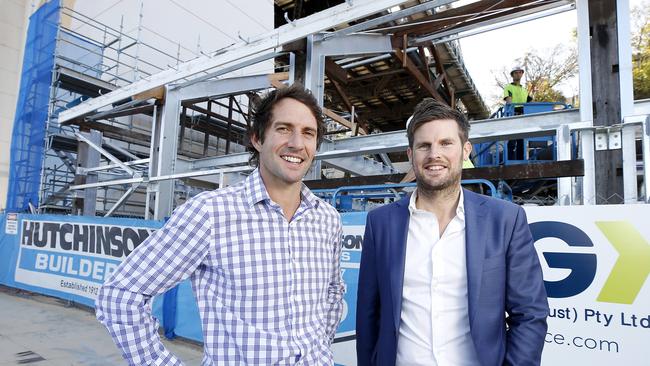 Founder Adam Flaskas and CEO Luke Fraser of the new Howard Smith Wharves redevelopment posing at the development. Photo for QBM. (AAP Image/Josh Woning)