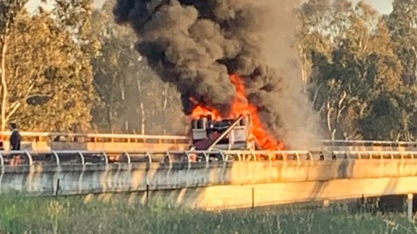 A truck driver has been killed in a horror accident on the Hume Fwy. Picture: Ricky Lawrence/Facebook.