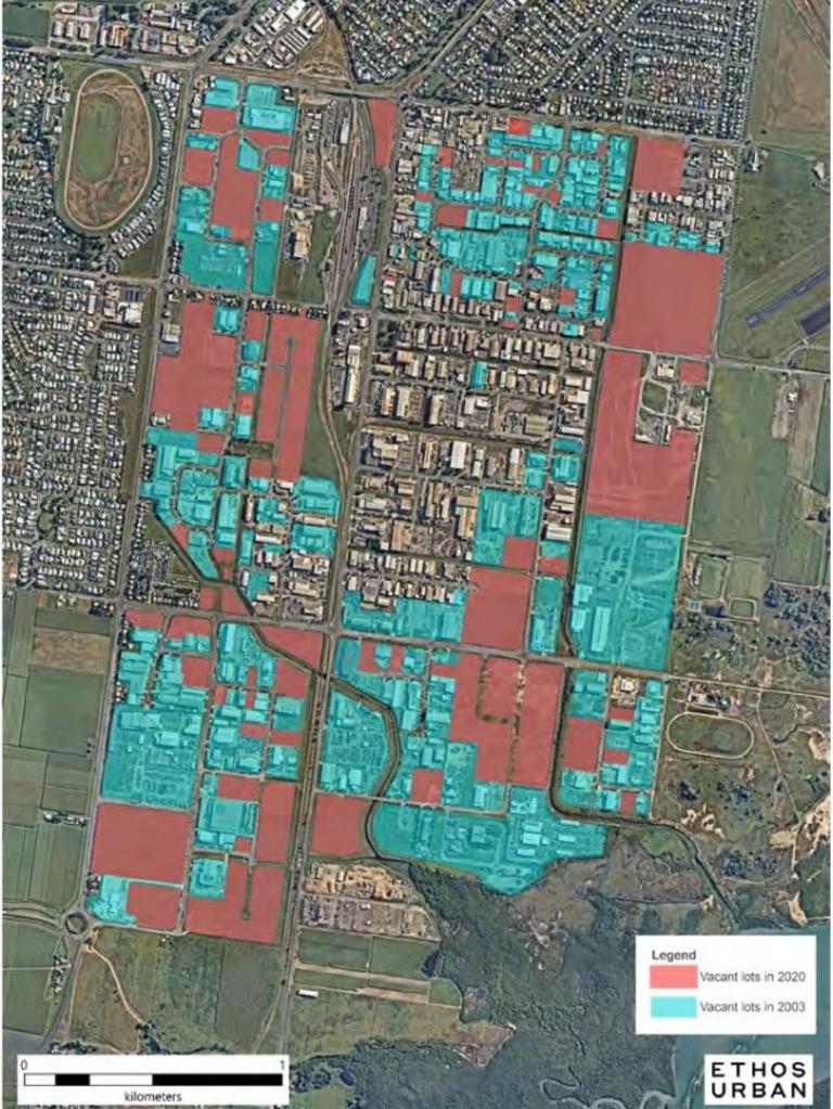 A map of remaining vacant industrial land in Mackay, from an Ethos Urban report tabled to Mackay Regional Council, on Wednesday October 14.