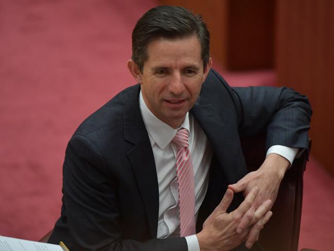 Senator Simon Birmingham during Senate business. Picture: Getty Images.