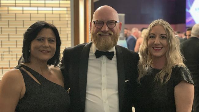 (From left to right) Kelly Doyle, Greg Bowden and Mary Ryan at the MECC on July 20 for the 2022 Queensland Mining Awards.