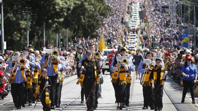 AFL Grand Final Parade 2015. The parade heads up Wellington Parade on the way to the Yarra Park and MCG. Picture: David Caird.