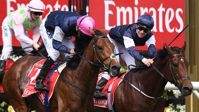 Johannes Vermeer (right) was narrowly beaten by Rekindling in the 2018 Melbourne Cup to deny Aidan O’Brien. Picture: AAP