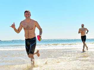 The annual Island Charity swim. Frank Rafferty and Brian Judge approach the finish line. Picture: John McCutcheon