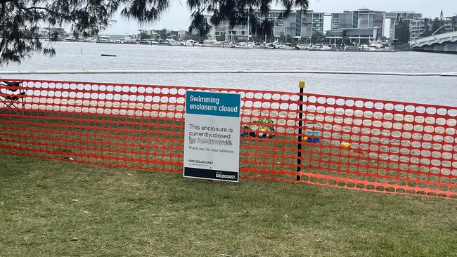 The Paradise Point Parklands swimming enclosure was closed on Monday. Picture: Tahlia Leathart