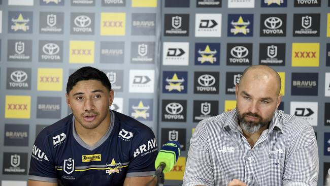 (L-R) Jason Taumalolo and coach Todd Payten. Picture: NRL Imagery