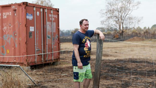 Craig Stevenson owns the land on which a shipping container full of fireworks exploded during the bushfire. Picture: AAP/Image Sarah Marshall