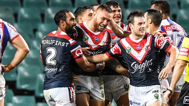 The Roosters were dominant in disposing of the Knights 38-8 on Sunday night. Photo: Brendan Esposito