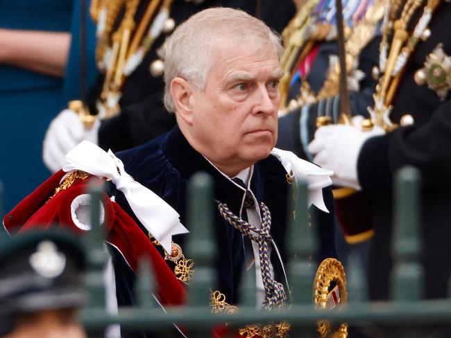 Britain's Prince Andrew, Duke of York leaves Westminster Abbey after the Coronation Ceremonies of Britain's King Charles III and Britain's Queen Camilla in 2023. Picture: Odd Andersen/AFP