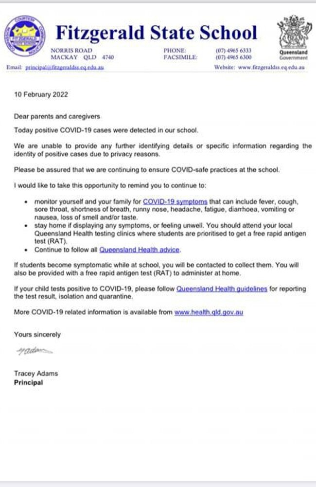 Fitzgerald State School had a Covid case reported on February 10, 2022.