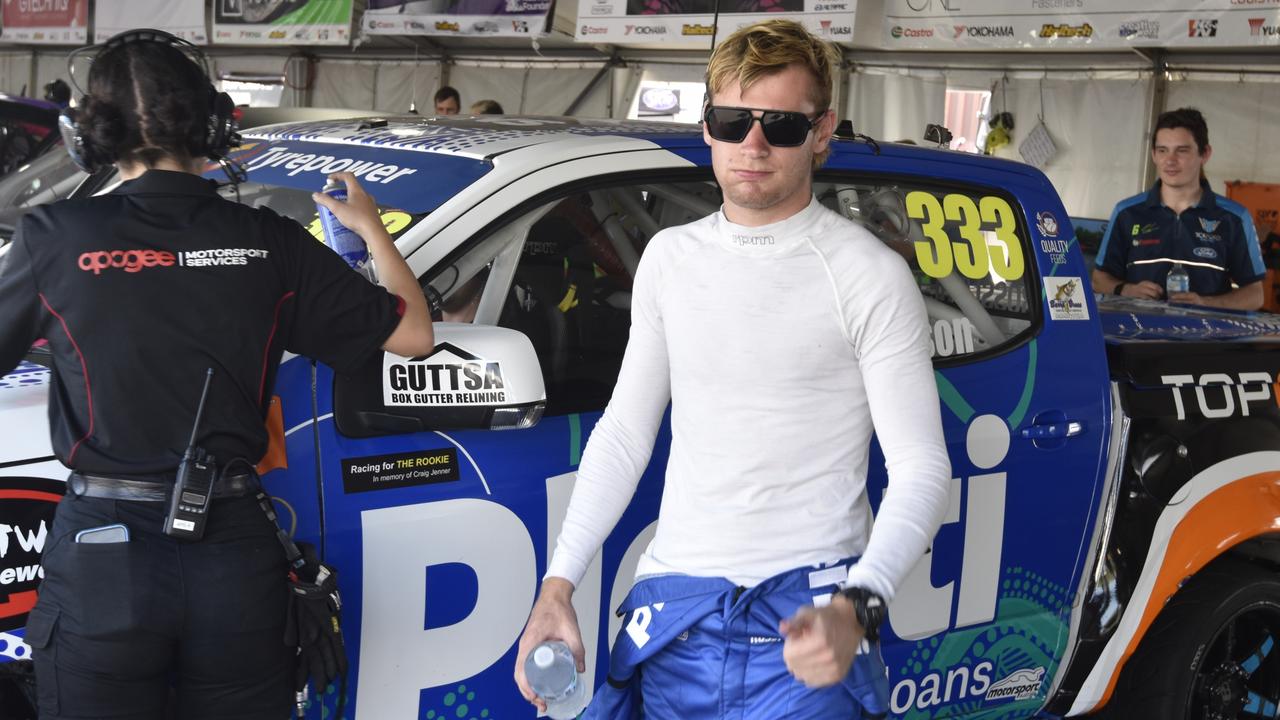 Rossi Johnson and his crew making final preparations to the car ahead of Race 4 at the 2024 Darwin Triple Crown. Picture: Darcy Jennings.