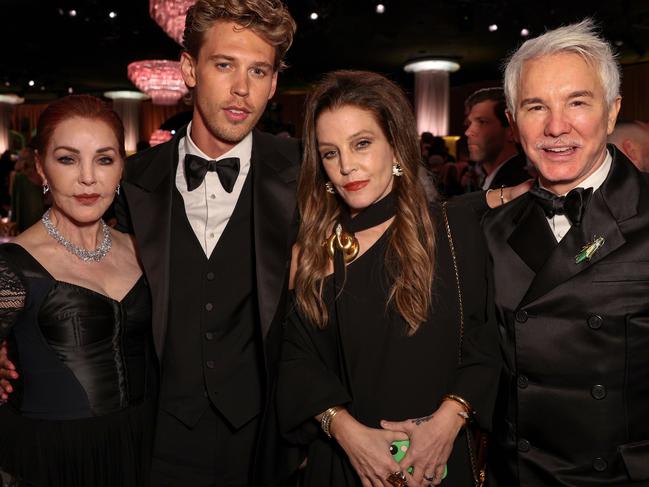 Priscilla Presley, Austin Butler, Lisa Marie Presley and Baz Luhrmann 80th Annual Golden Globe Awards, Inside, Beverly Hilton, Los Angeles. Picture: Shutterstock