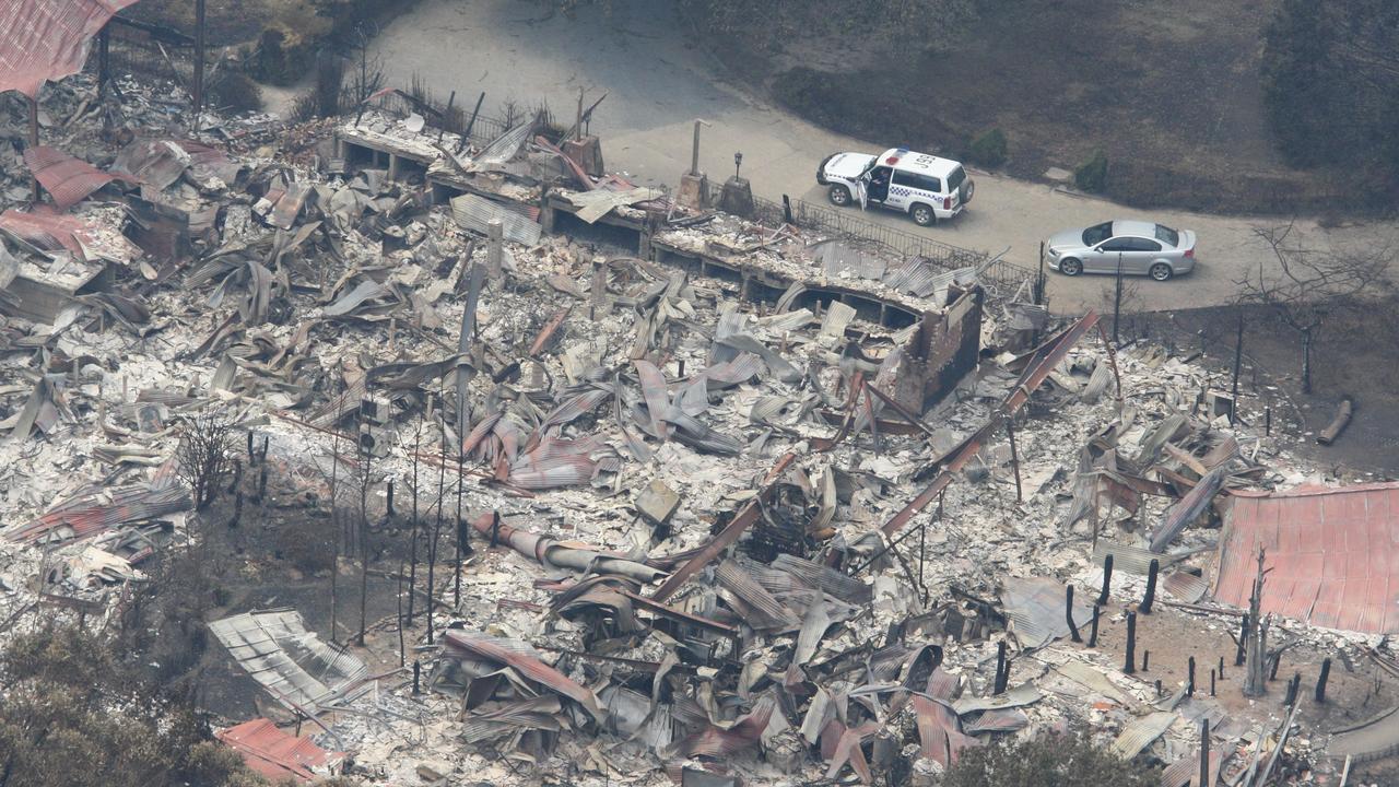 An aerial view of Marysville after it was razed to the ground by Black Saturday bushfires.