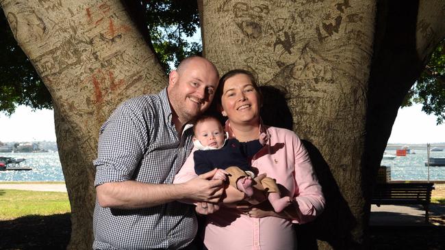 New mum Jac Mclloyd and her 9 week old baby Thomas with husband, Mathew in Rose Bay.