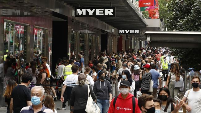 A busy Bourke Street Mall on Saturday. Picture: NCA NewsWire/Daniel Pockett