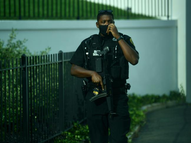 A member of US Secret Service's Counter Assault Team outside the Brady Briefing Room of the White House. Picture: AFP