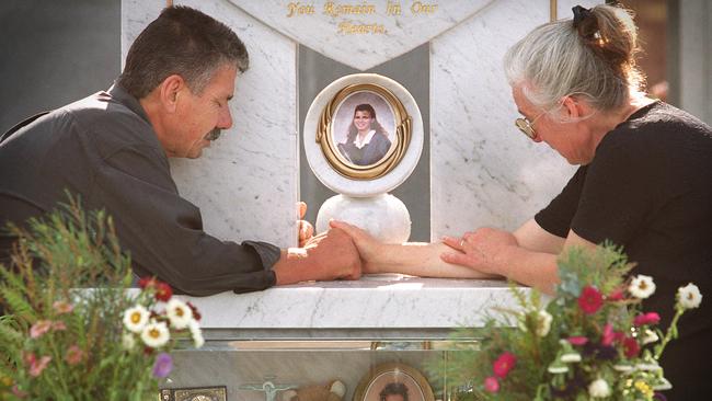 George and Christina Halvagis in Cheltenham cemetery February 25 2000.