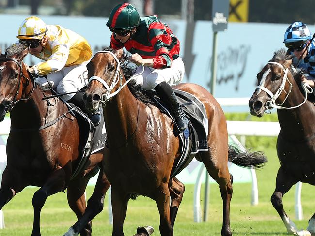 SYDNEY, AUSTRALIA - MARCH 01: James McDonald riding Lady Shenandoah win Race 7 The Chase Surround Stakes during Sydney Racing at Royal Randwick Racecourse on March 01, 2025 in Sydney, Australia. (Photo by Jeremy Ng/Getty Images)