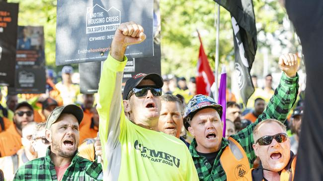 CFMEU protest through Brisbane. Picture: Richard Walker