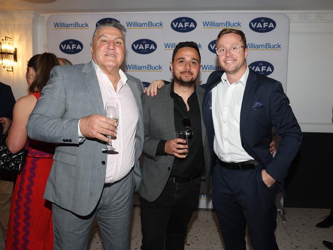 MELBOURNE, AUSTRALIA – OCTOBER 9 2024VAFA board: Anthony Amad, Jack Lee, Liam Coffey at the VAFA Awards Night at the San Remo Ballroom in Carlton on October 9, 2024Picture: Brendan Beckett