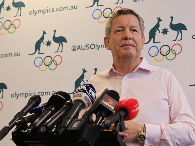 SYDNEY, AUSTRALIA - JANUARY 22: Australian Olympic Committee CEO Matt Carroll speaks to the media during a press conference at the AOC Offices on January 22, 2021 in Sydney, Australia. Carroll responded to reports of the Tokyo Olympic Games possibly being cancelled and current plans for 2021. (Photo by Mark Evans/Getty Images)