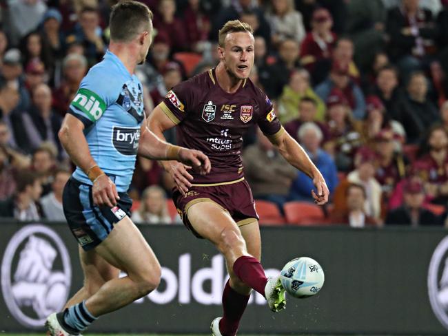 The maroons No.7’s kicking game was brilliant. Picture: Annette Dew