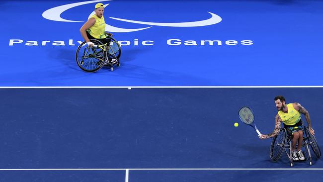 Dylan Alcott and Heath Davidson have won silver in the doubles in Tokyo. Picture: Getty Images