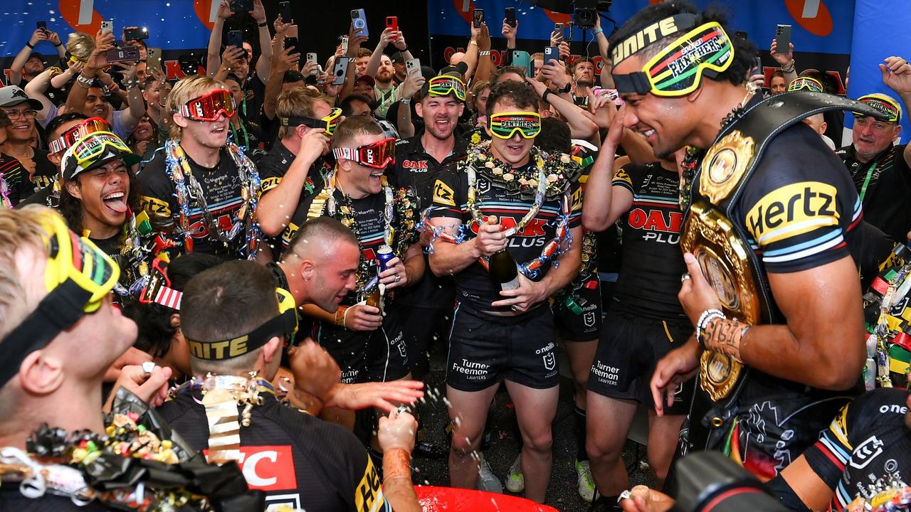 The celebrations went up a gear in the rooms. Picture: Getty Images