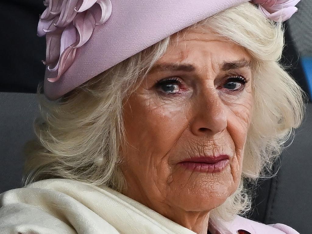 Queen Camilla became emotional during the UK national commemorative event in Portsmouth, southern England. Picture: AFP