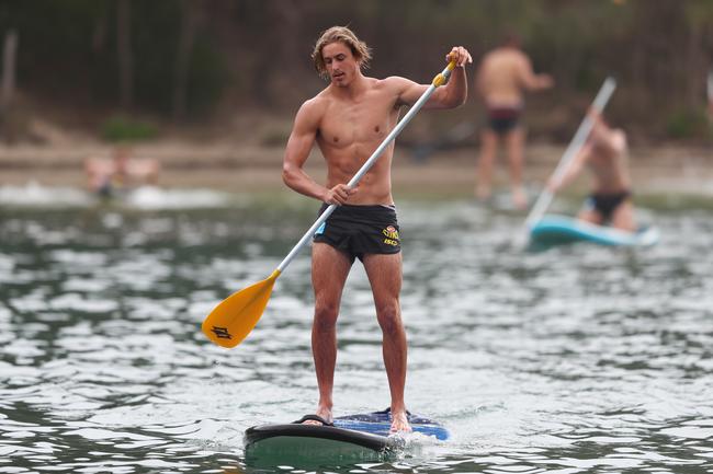 GOLD COAST, AUSTRALIA - JANUARY 23: Jeremy Sharp during a Gold Coast Suns AFL training session at Palm Beach Parklands on January 23, 2020 in Gold Coast, Australia. (Photo by Chris Hyde/Getty Images)