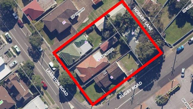 The overall site is rectangular in shape and has a combined area of approximately 1891 square metres with frontages to Hobart Lane to the north-east, Rugby Road to the south-east and Lambton Road to the south-west.